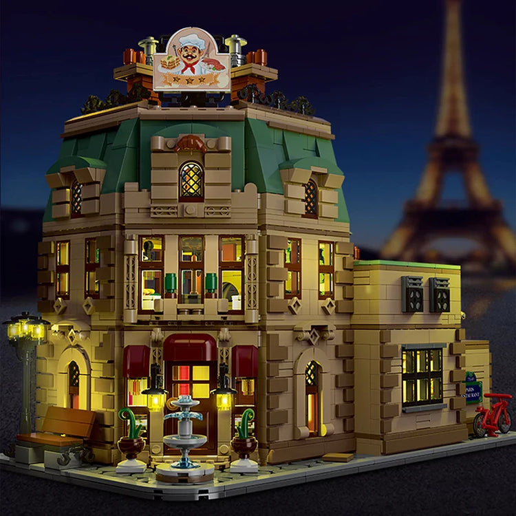 LEGO®-kompatibles Pariser Restaurant mit LED-Beleuchtung | 3.104 Steine