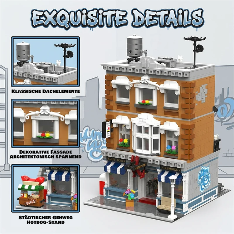 Retro-Eisenwaren-Geschäft – 3.642-teiliges Modular Building mit 7 Figuren | LEGO®-kompatibel