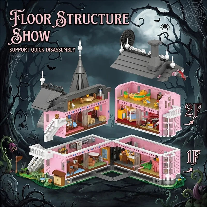 Rosa Spukvilla – 2.826-teiliges Gothic-Gebäudemodell | LEGO®-kompatibel
