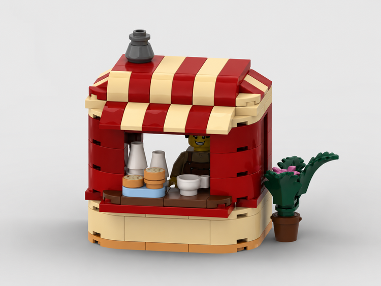 LEGO Kaffeestand – Charmantes Café mit rot-cremem Streifendach