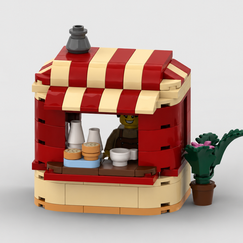 LEGO Kaffeestand – Charmantes Café mit rot-cremem Streifendach