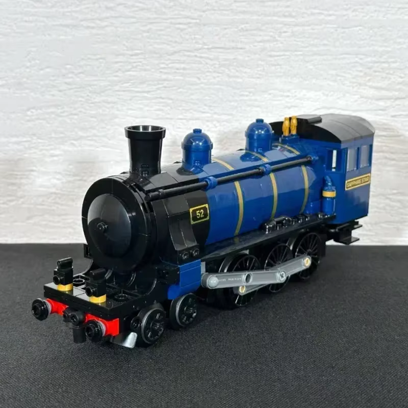 Klemmbaustein Dampflok mit 2 Personenwagen – 4-teiliges Zugmodell mit Schienen, 116 cm lang | LEGO-kompatibel