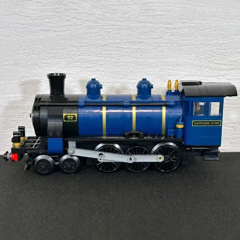 Klemmbaustein Dampflok mit 2 Personenwagen – 4-teiliges Zugmodell mit Schienen, 116 cm lang | LEGO-kompatibel