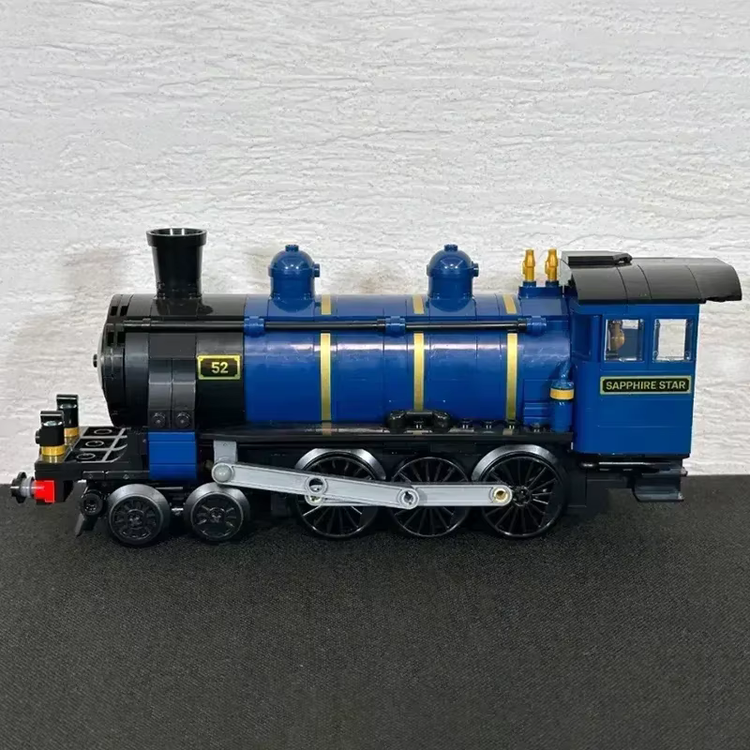 Klemmbaustein Dampflok mit 2 Personenwagen – 4-teiliges Zugmodell mit Schienen, 116 cm lang | LEGO-kompatibel