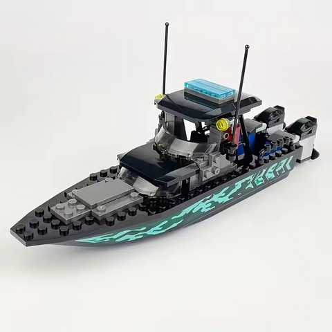 LEGO-kompatibles Polizei SWAT Schnellboot – Schwarzes Sturmboot Bausteinset