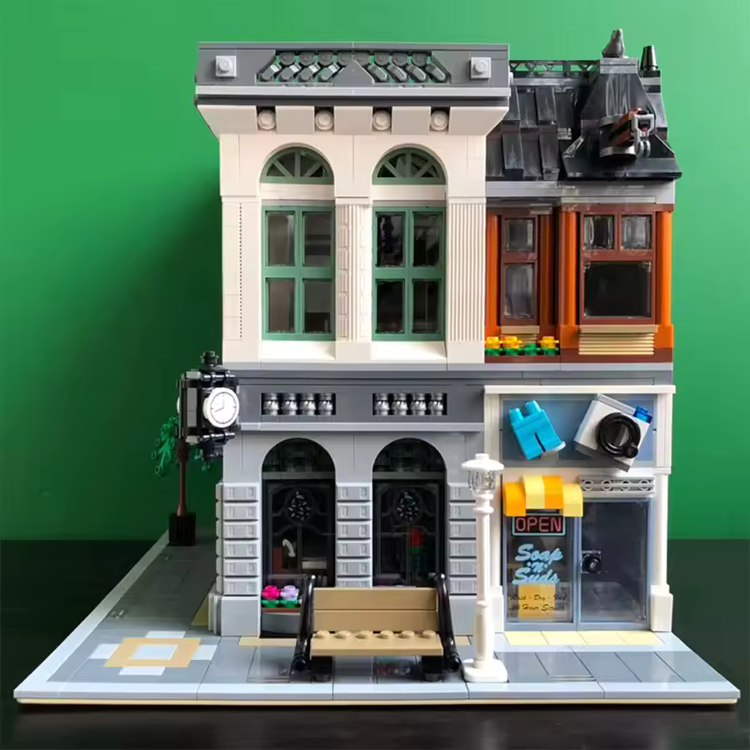 LEGO-kompatibler Bank-Bausatz mit Tresorraum + Wäscherei