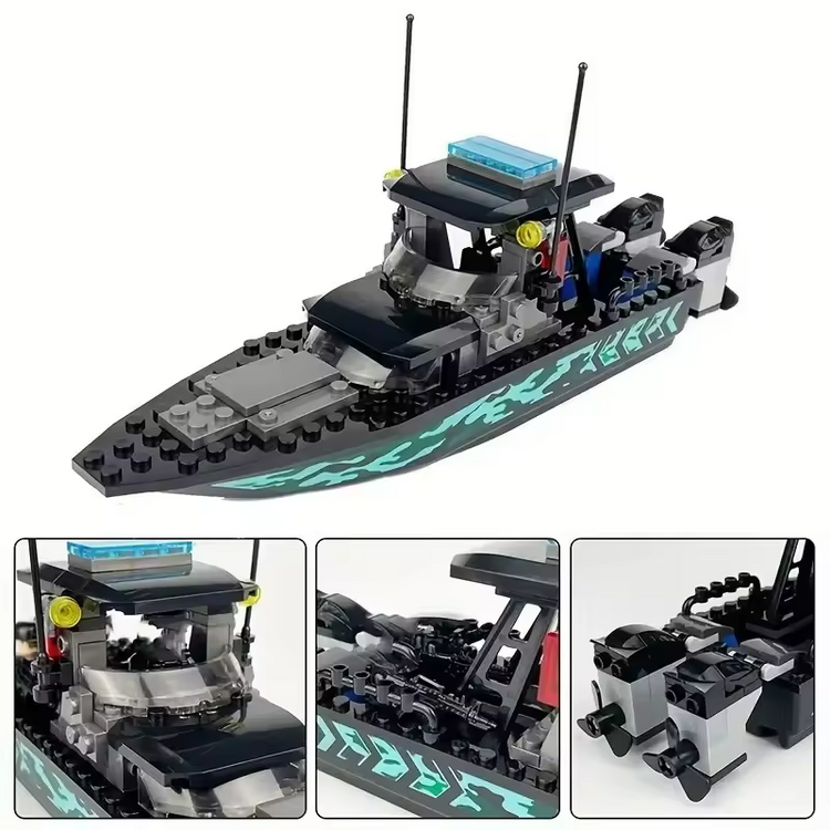 LEGO-kompatibles Polizei SWAT Schnellboot – Schwarzes Sturmboot Bausteinset