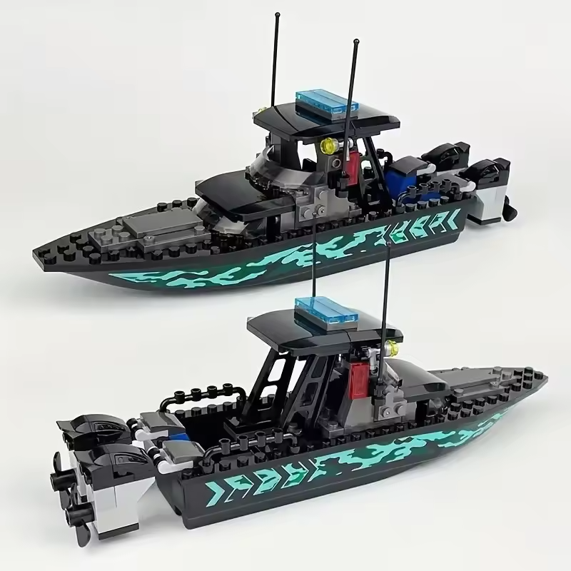 LEGO-kompatibles Polizei SWAT Schnellboot – Schwarzes Sturmboot Bausteinset