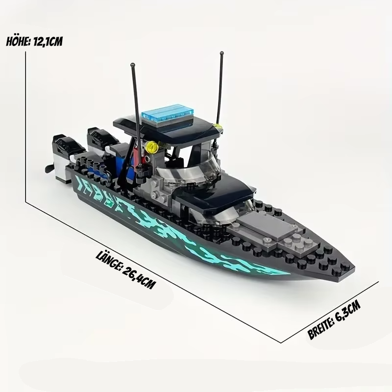 LEGO-kompatibles Polizei SWAT Schnellboot – Schwarzes Sturmboot Bausteinset