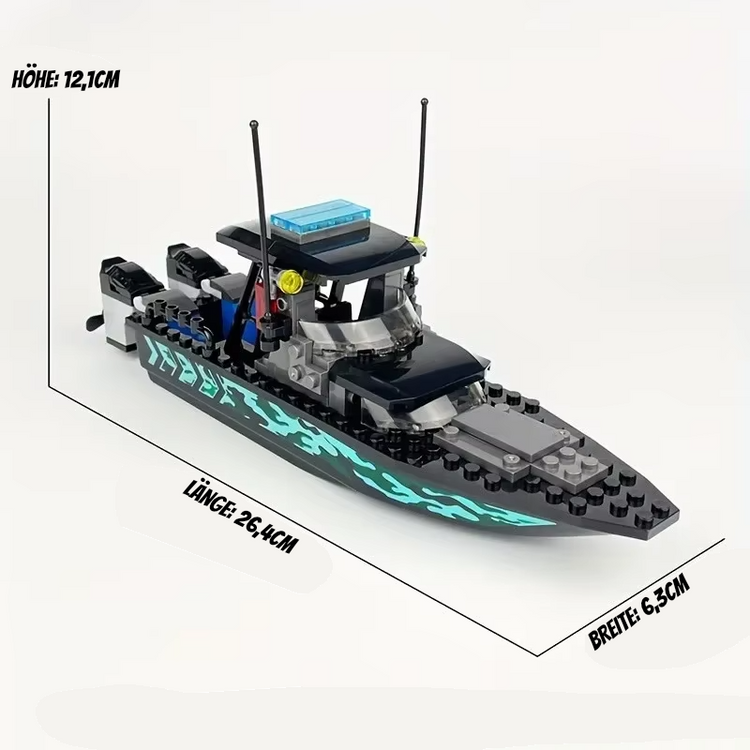 LEGO-kompatibles Polizei SWAT Schnellboot – Schwarzes Sturmboot Bausteinset