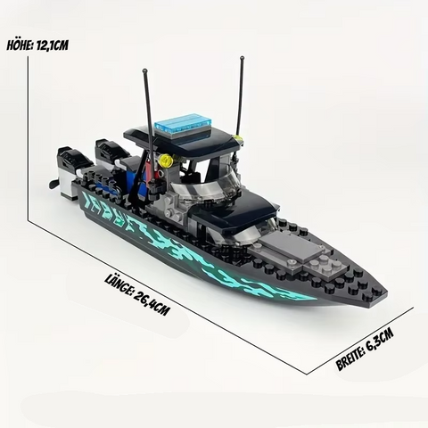 LEGO-kompatibles Polizei SWAT Schnellboot – Schwarzes Sturmboot Bausteinset