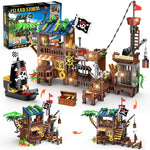 Piraten-Kai mit Beleuchtung – Klemmbaustein-Set mit Piratenhaus, 3 Umbauvarianten und Zubehör