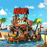 Pirateninsel Festung Baustein-Set – Modulare Karibik-Szene mit Felsen, Palmen und Boot