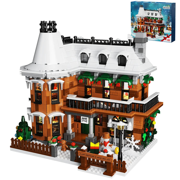 Verschneites Weihnachtshaus "Wonderful Life" mit LED-Beleuchtung | LEGO®-kompatibel