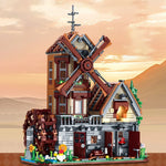 Windmühle mit Wasserrad – 1.580-teiliges Klemmbaustein-Modell mit LED-Beleuchtung | LEGO®-kompatibel