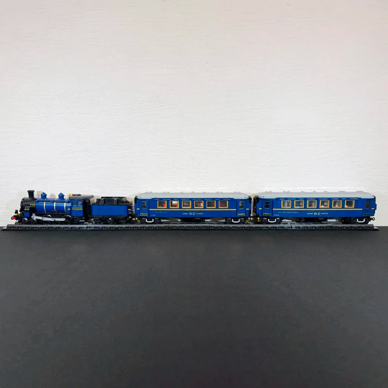 Klemmbaustein Dampflok mit 2 Personenwagen – 4-teiliges Zugmodell mit Schienen, 116 cm lang | LEGO-kompatibel
