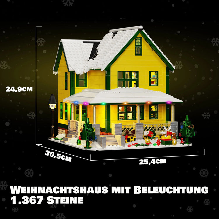 Weihnachtshaus mit Beleuchtung – festliches Klemmbaustein-Set | LEGO®-kompatibel