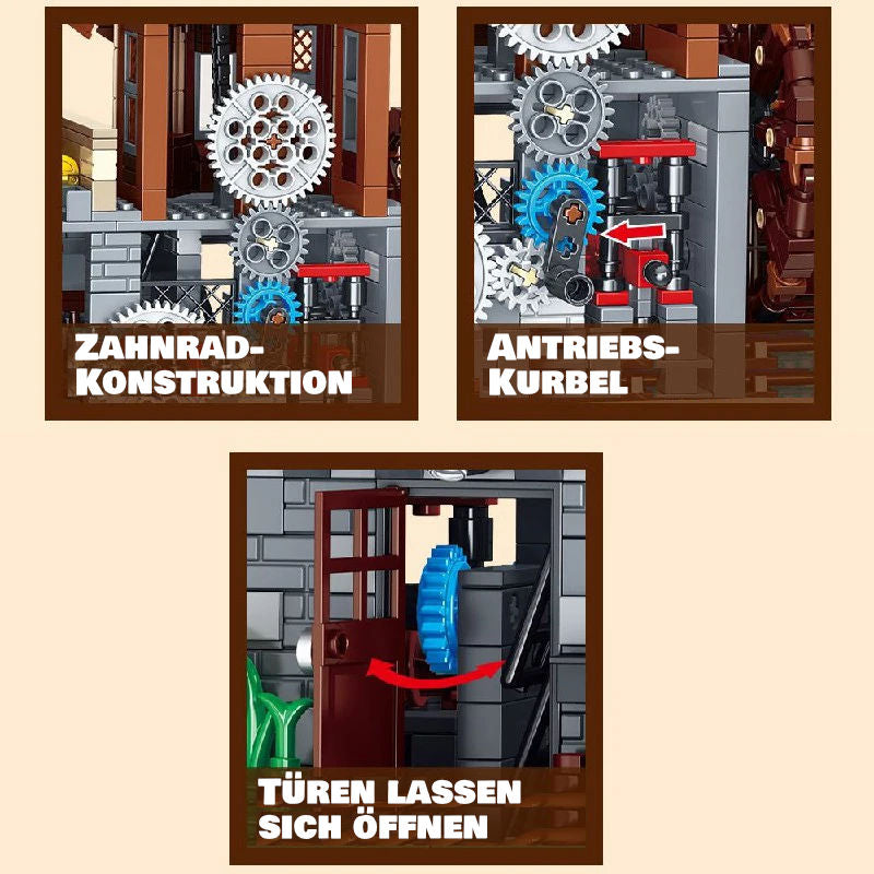 Windmühle mit Wasserrad – 1.580-teiliges Klemmbaustein-Modell mit LED-Beleuchtung | LEGO®-kompatibel