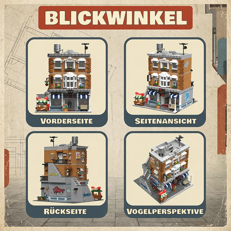 Retro-Eisenwaren-Geschäft – 3.642-teiliges Modular Building mit 7 Figuren | LEGO®-kompatibel