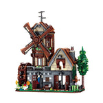 Windmühle mit Wasserrad – 1.580-teiliges Klemmbaustein-Modell mit LED-Beleuchtung | LEGO®-kompatibel