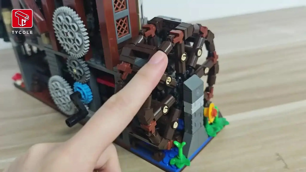 Windmühle mit Wasserrad – 1.580-teiliges Klemmbaustein-Modell mit LED-Beleuchtung | LEGO®-kompatibel