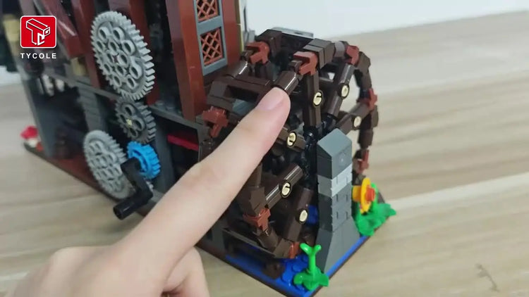 Windmühle mit Wasserrad – 1.580-teiliges Klemmbaustein-Modell mit LED-Beleuchtung | LEGO®-kompatibel