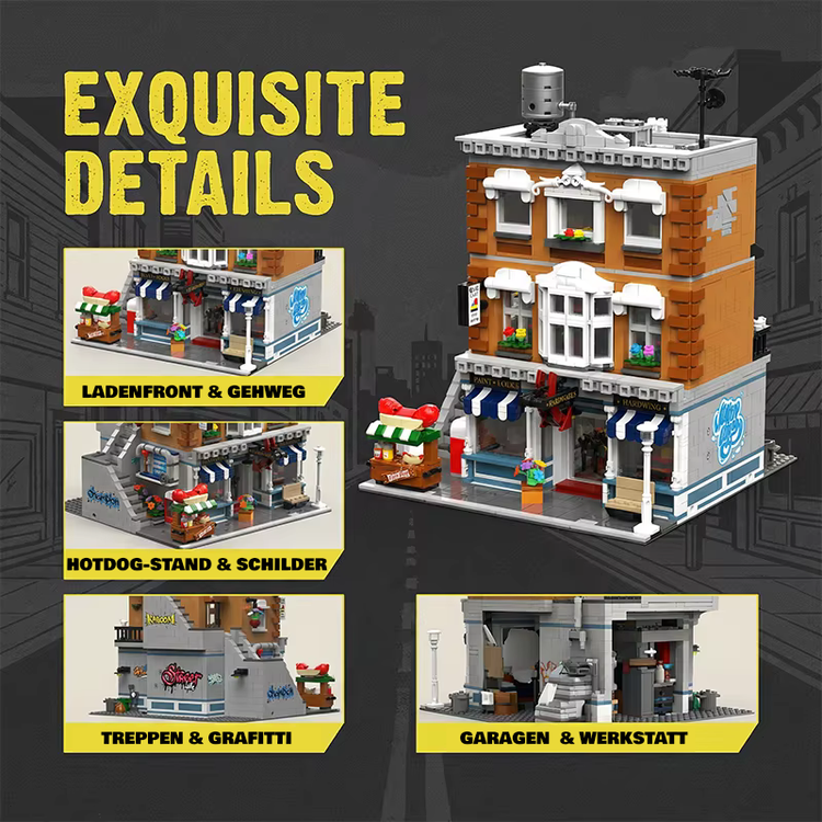 Retro-Eisenwaren-Geschäft – 3.642-teiliges Modular Building mit 7 Figuren | LEGO®-kompatibel